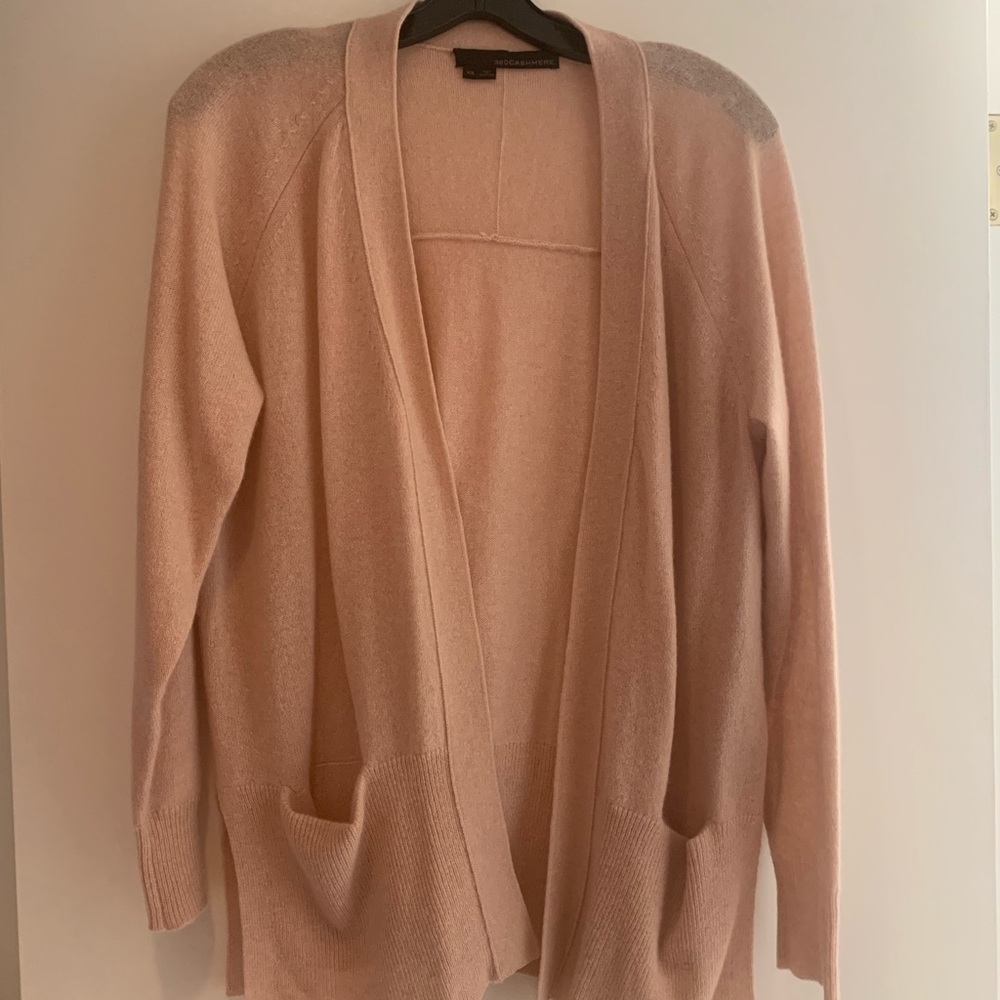 360 100% cashmere dusty pink open cardigan